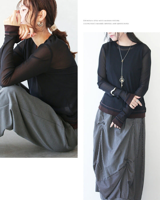 レイヤード見えで差がつく今っぽシアートップス