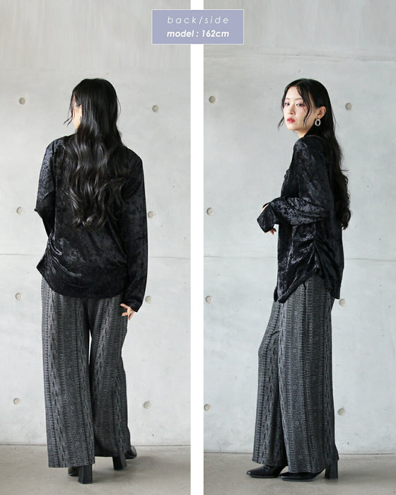 1枚でムードを纏う 大人の艶を引き出す ボウタイ付ベロアトップス