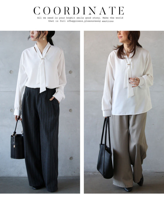 品よく抜け感を作る。大人のボウタイブラウス