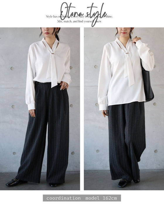 品よく抜け感を作る。大人のボウタイブラウス