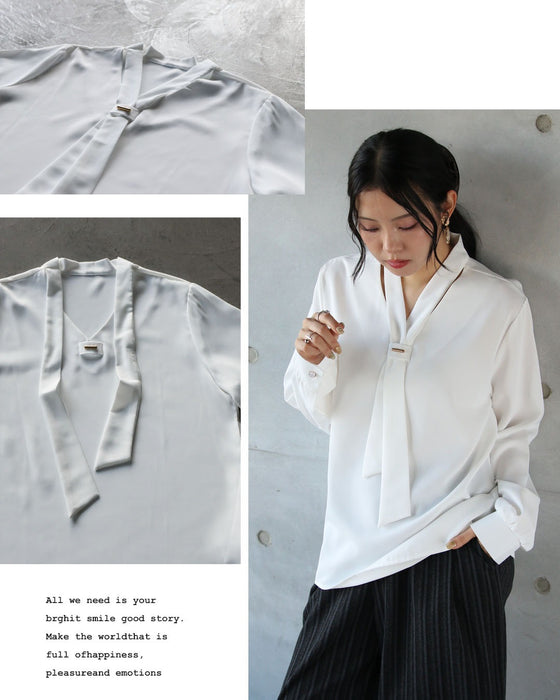 品よく抜け感を作る。大人のボウタイブラウス