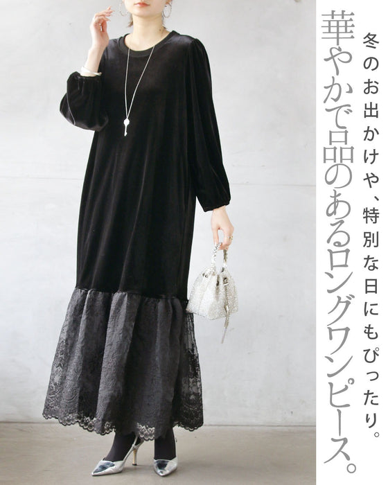 ベロアの艶めきと華やぐレースで、大人の品格を。オケージョンワンピース