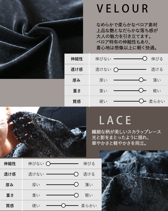 ベロアの艶めきと華やぐレースで、大人の品格を。オケージョンワンピース