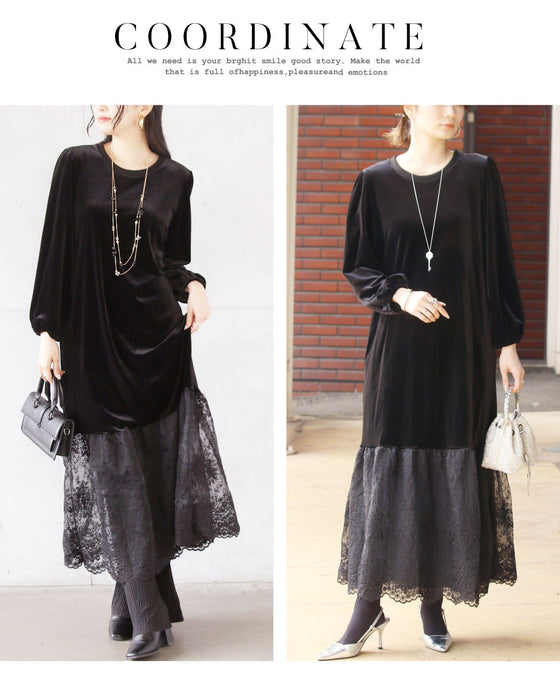 ベロアの艶めきと華やぐレースで、大人の品格を。オケージョンワンピース