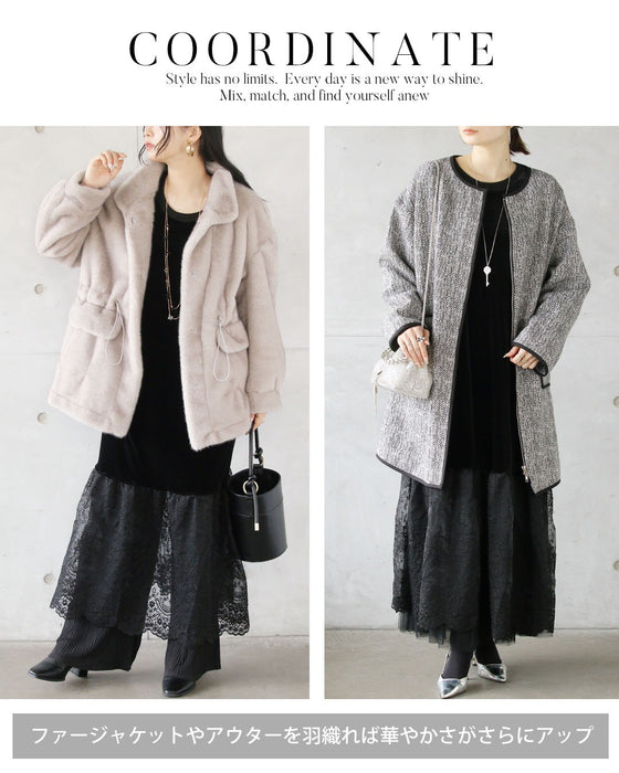 ベロアの艶めきと華やぐレースで、大人の品格を。オケージョンワンピース