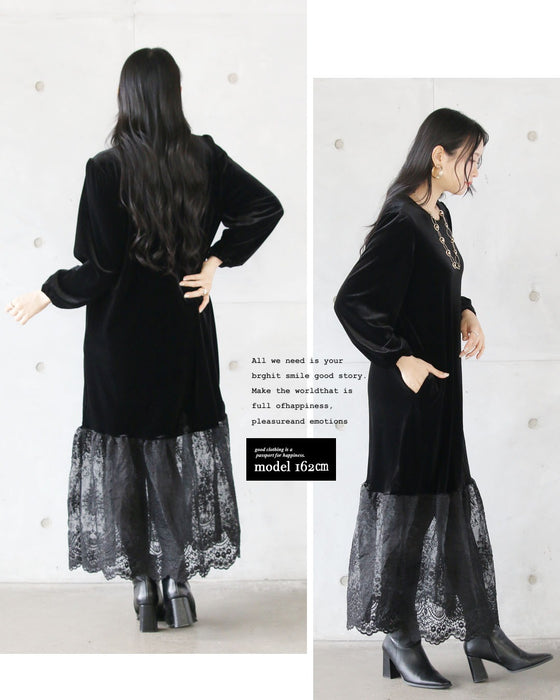 ベロアの艶めきと華やぐレースで、大人の品格を。オケージョンワンピース