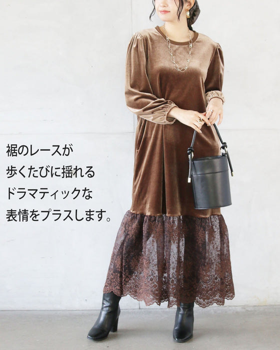 ベロアの艶めきと華やぐレースで、大人の品格を。オケージョンワンピース