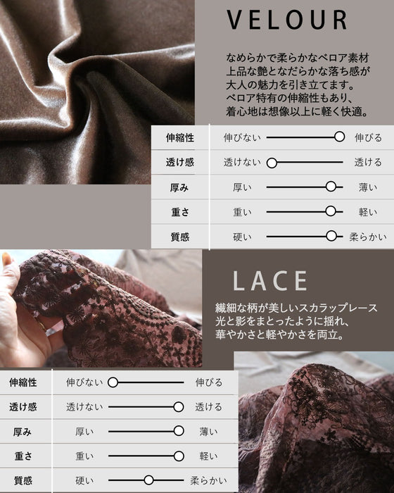 ベロアの艶めきと華やぐレースで、大人の品格を。オケージョンワンピース