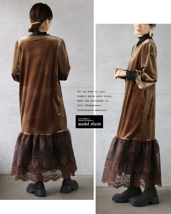 ベロアの艶めきと華やぐレースで、大人の品格を。オケージョンワンピース