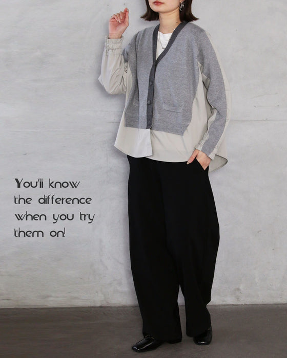 忙しい毎日でも、羽織るだけ 抜け感×知的見え大人レイヤード ドッキングカーディガン