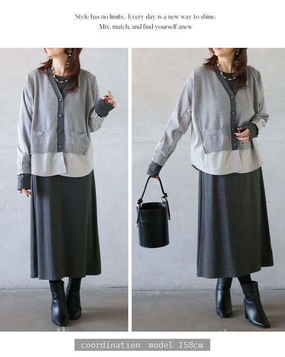 忙しい毎日でも、羽織るだけ 抜け感×知的見え大人レイヤード ドッキングカーディガン