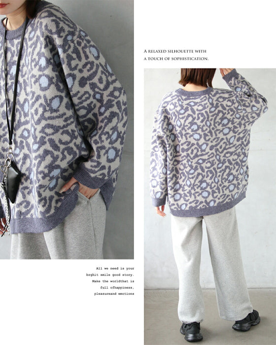 ゆるっと上品見えレオパードニットトップス