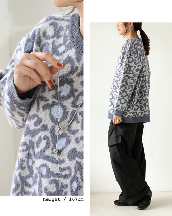 ゆるっと上品見えレオパードニットトップス