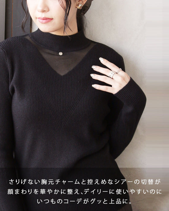 きれいめと抜け感が叶うシアー切替上品ニット