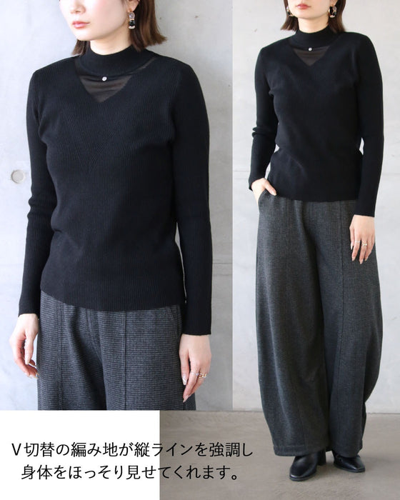 きれいめと抜け感が叶うシアー切替上品ニット