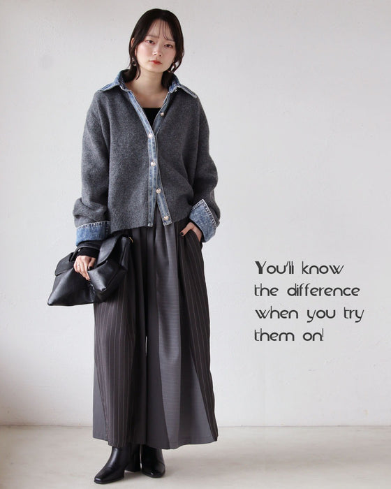 1枚でレイヤード風の洒落見えが完成する デニム×ニットの主役級カーデ