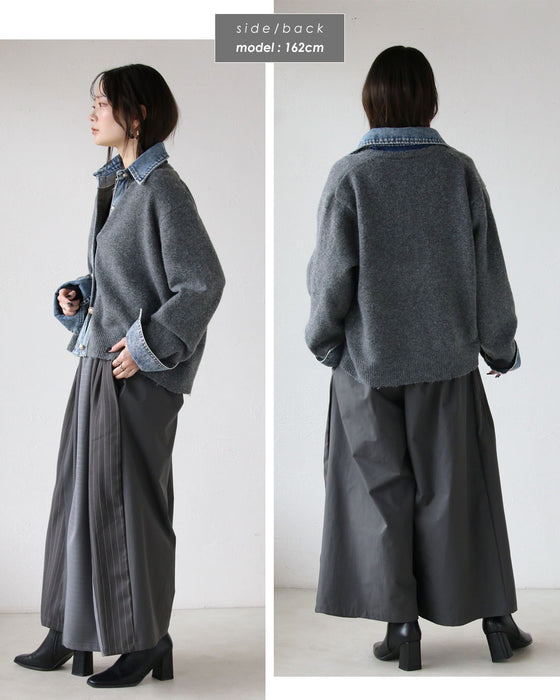 1枚でレイヤード風の洒落見えが完成する デニム×ニットの主役級カーデ