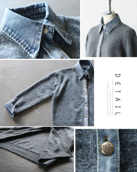 1枚でレイヤード風の洒落見えが完成する デニム×ニットの主役級カーデ