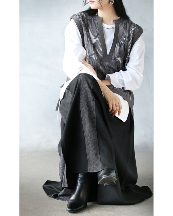 スッキリ見えと抜け感生む 異素材×スリットの大人モードスカート