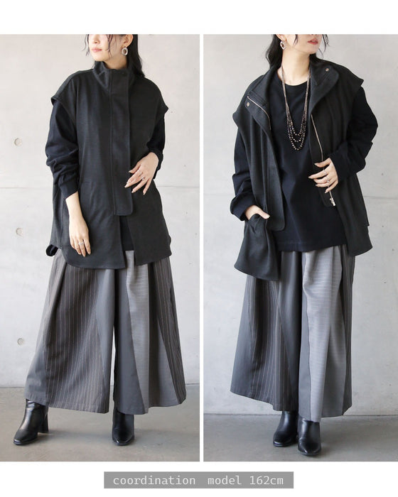 ゆるっと抜け感 ストライプ×異素材ワイドパンツ