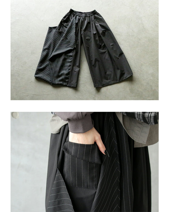 ゆるっと変形モード 異素材ストライプワイドパンツ