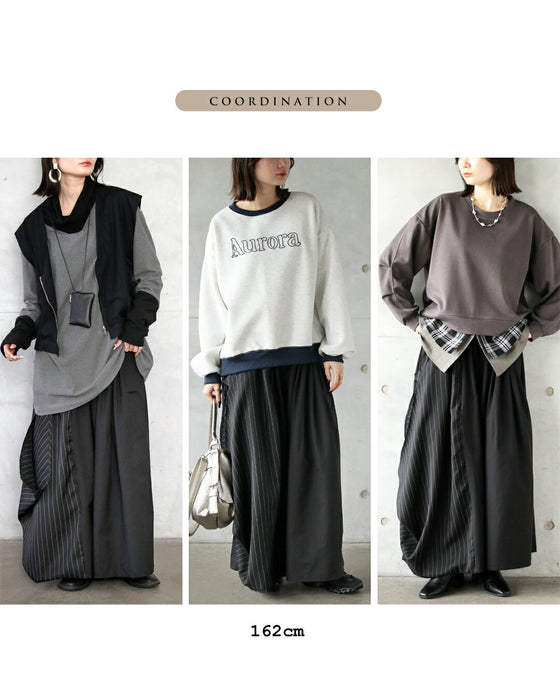 ゆるっと変形モード 異素材ストライプワイドパンツ