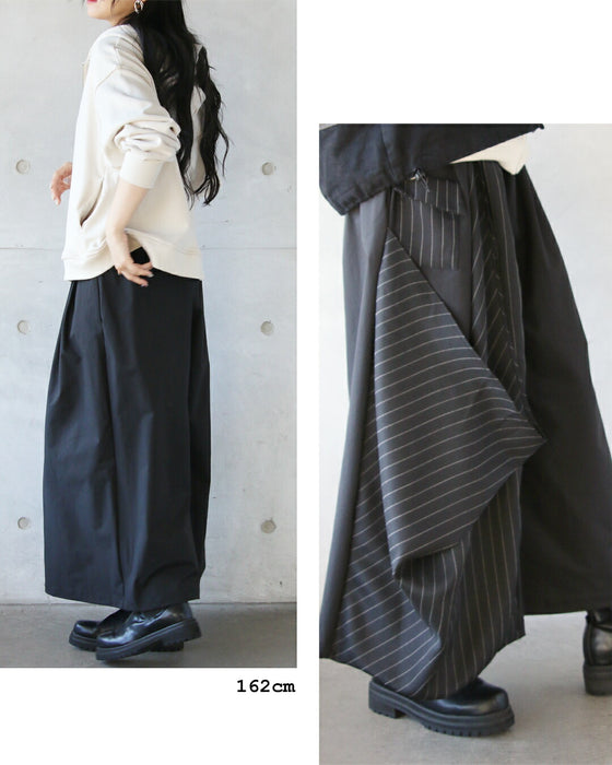 ゆるっと変形モード 異素材ストライプワイドパンツ