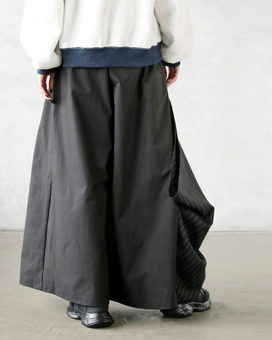 ゆるっと変形モード 異素材ストライプワイドパンツ