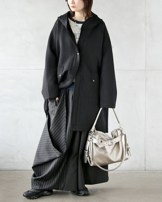 ゆるっと変形モード 異素材ストライプワイドパンツ