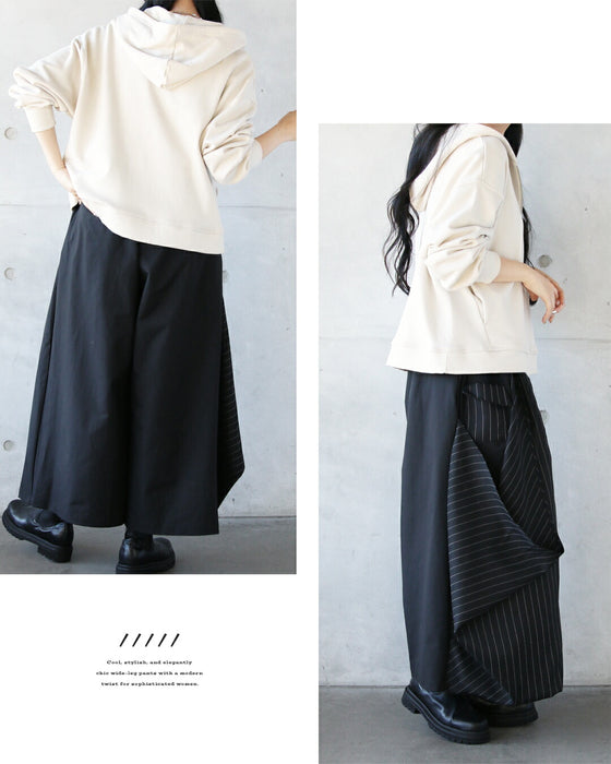 ゆるっと変形モード 異素材ストライプワイドパンツ