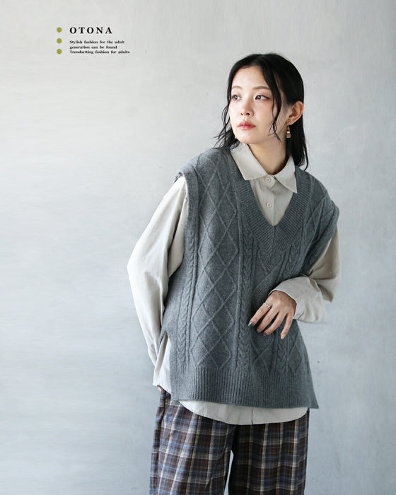 着映える大人の万能セット ケーブルベスト×シャツ2点セット