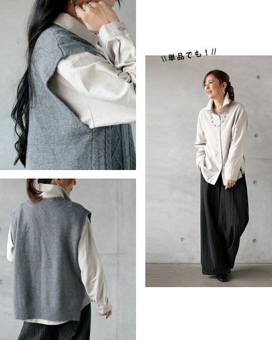 着映える大人の万能セット ケーブルベスト×シャツ2点セット