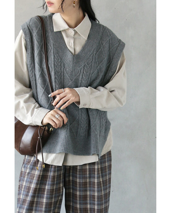 着映える大人の万能セット ケーブルベスト×シャツ2点セット