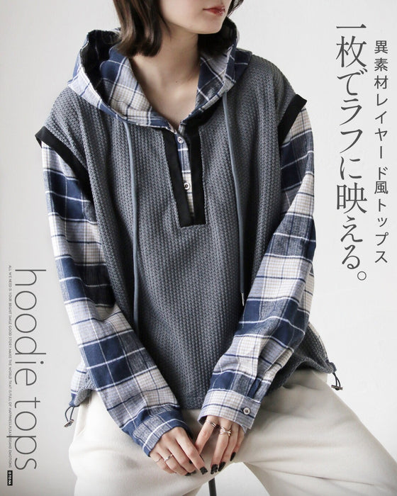 一枚でラフに映える。異素材レイヤード風トップス