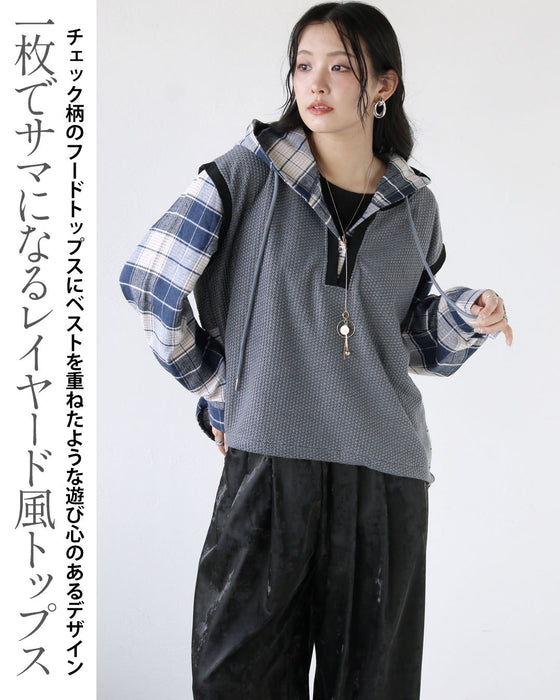一枚でラフに映える。異素材レイヤード風トップス