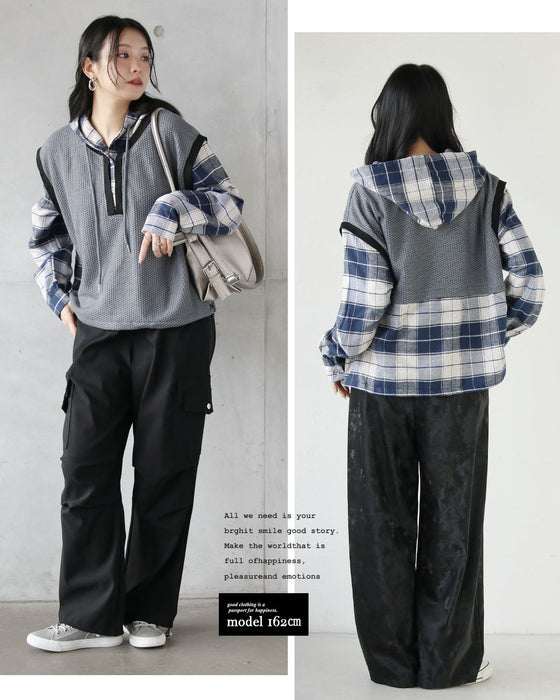 一枚でラフに映える。異素材レイヤード風トップス