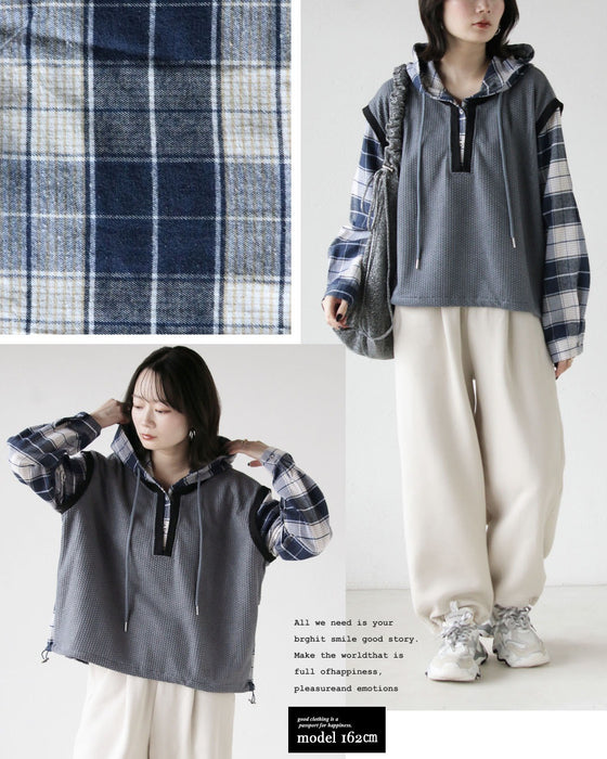 一枚でラフに映える。異素材レイヤード風トップス