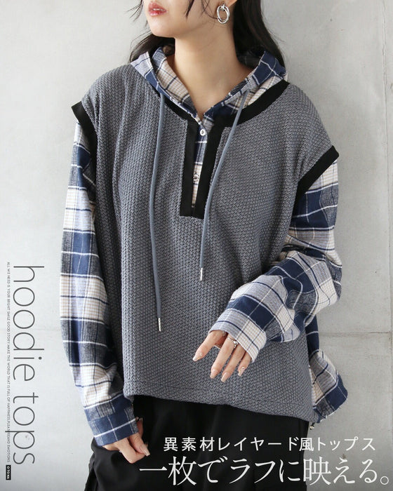 一枚でラフに映える。異素材レイヤード風トップス