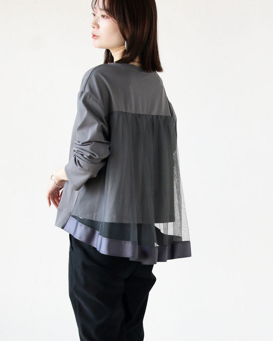 オトナの上品モードフェミニン バックシアーデザイントップス