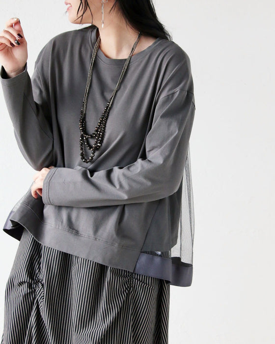 オトナの上品モードフェミニン バックシアーデザイントップス