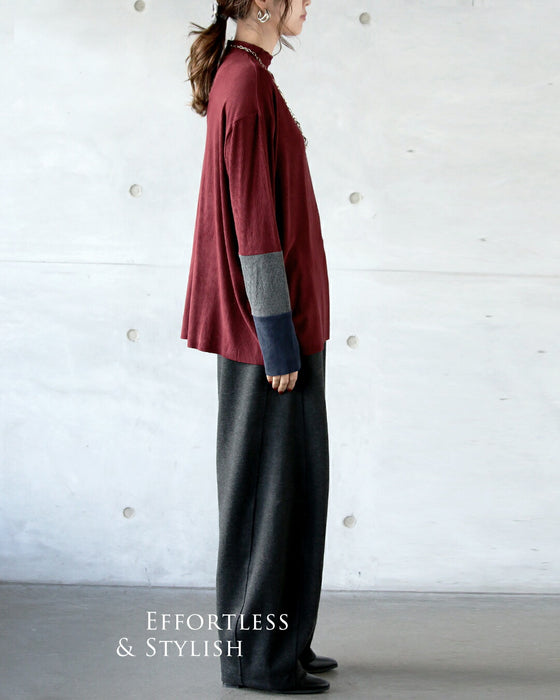 “効かせ配色”でラフに洒落る配色カラーニットソー