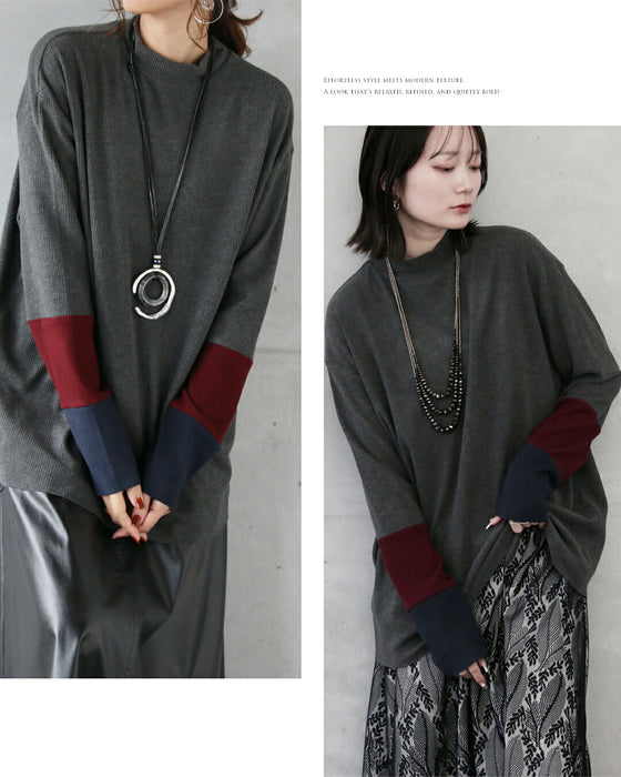 “効かせ配色”でラフに洒落る配色カラーニットソー
