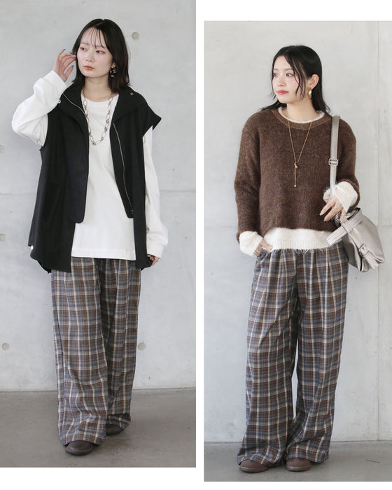 コーデがこなれる大人のチェック柄ワイドパンツ