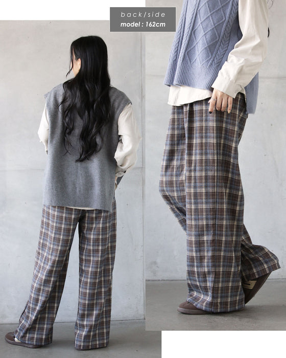 コーデがこなれる大人のチェック柄ワイドパンツ