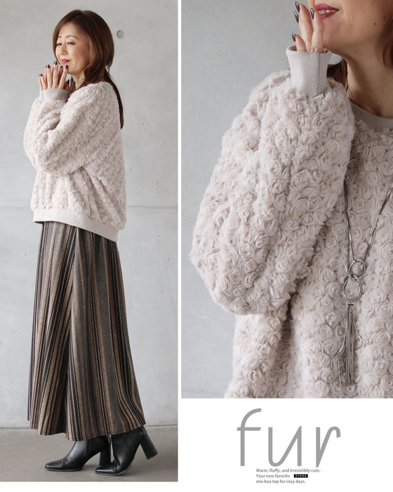 ローズ調ファーで品良くこなれる フェイクファートップス