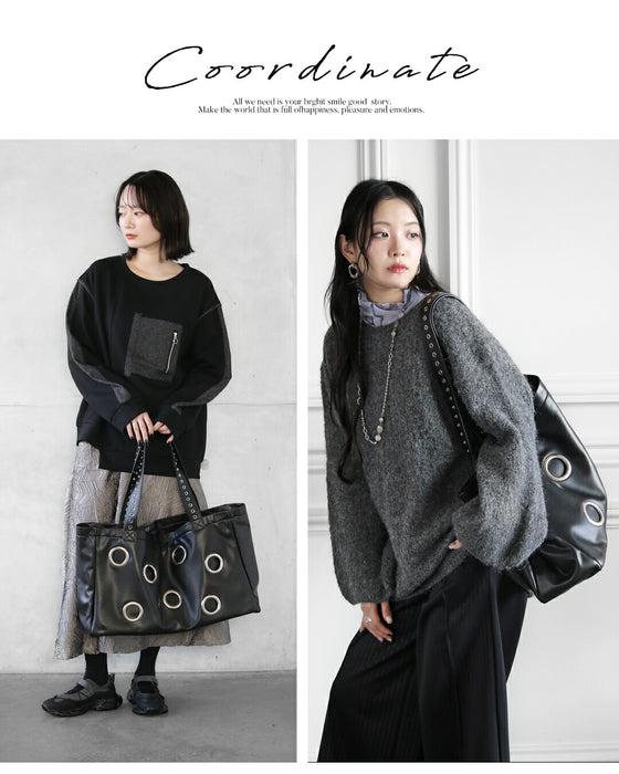 洒落てるBIG SIZE 金属ボタンビッグバッグ