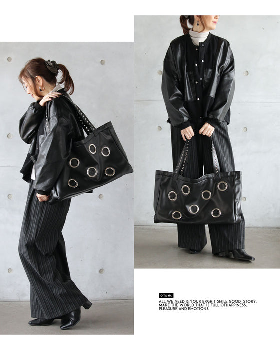 洒落てるBIG SIZE 金属ボタンビッグバッグ