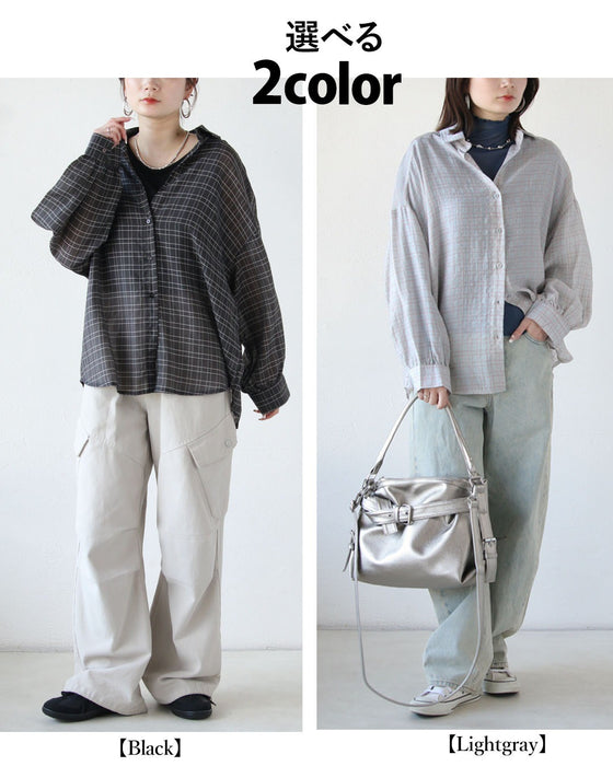 今っぽくこなれ見え グリッドチェック柄シアーシャツ