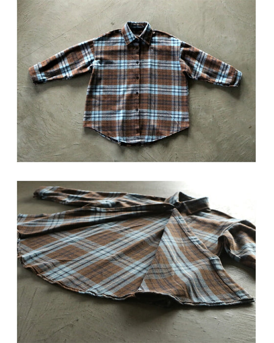ブルー×ブラウンが映える今っぽ大人チェックシャツ