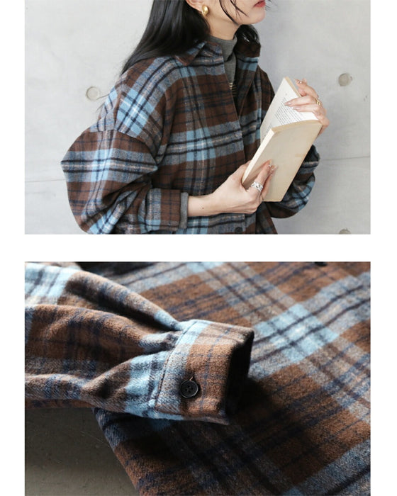 ブルー×ブラウンが映える今っぽ大人チェックシャツ